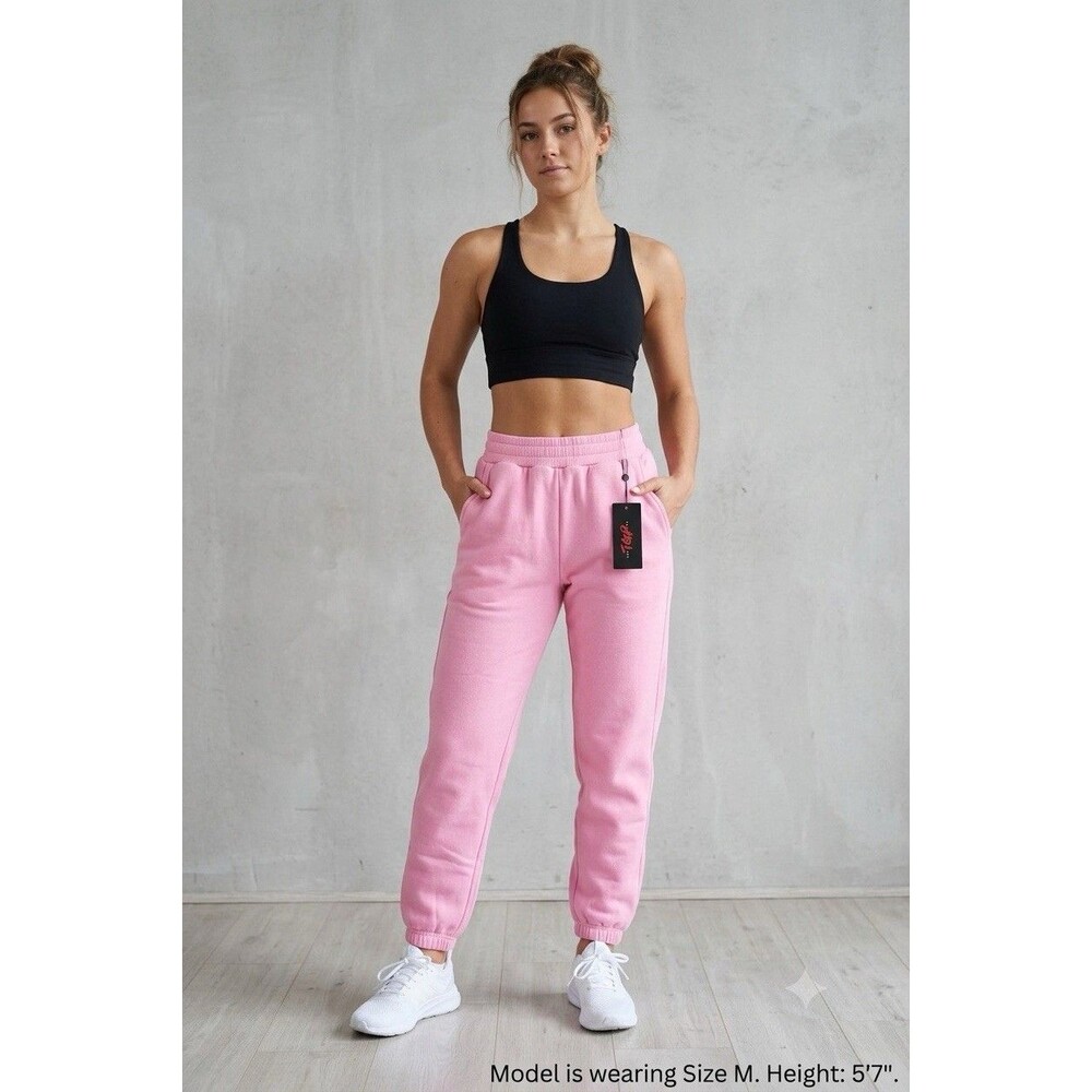 NWT THE GYM PEOPLE Womens Fleece Sweatpants Pink Joggers Pockets Size M